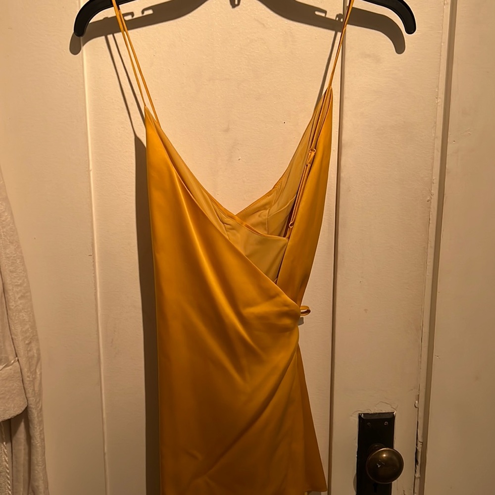 NBD yellow silk appearance dress